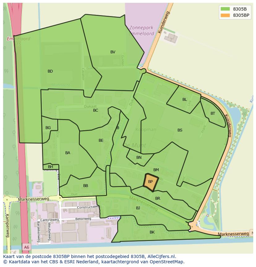 Afbeelding van het postcodegebied 8305 BP op de kaart.