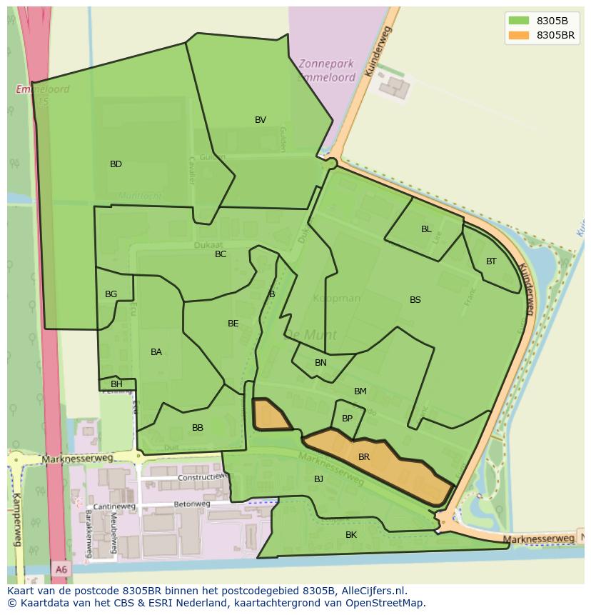 Afbeelding van het postcodegebied 8305 BR op de kaart.