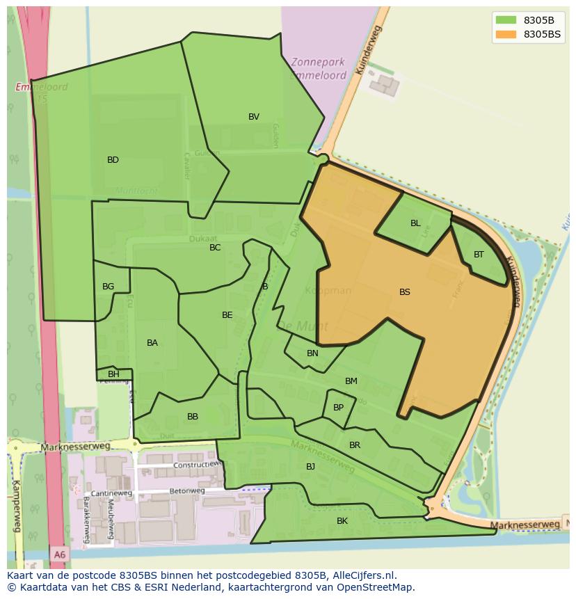 Afbeelding van het postcodegebied 8305 BS op de kaart.