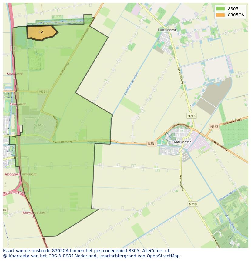 Afbeelding van het postcodegebied 8305 CA op de kaart.