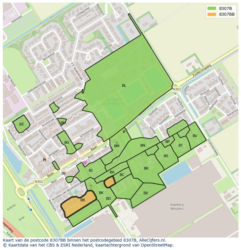 Afbeelding van het postcodegebied 8307 BB op de kaart.