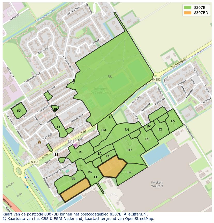 Afbeelding van het postcodegebied 8307 BD op de kaart.