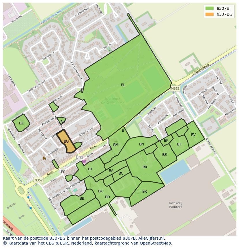 Afbeelding van het postcodegebied 8307 BG op de kaart.