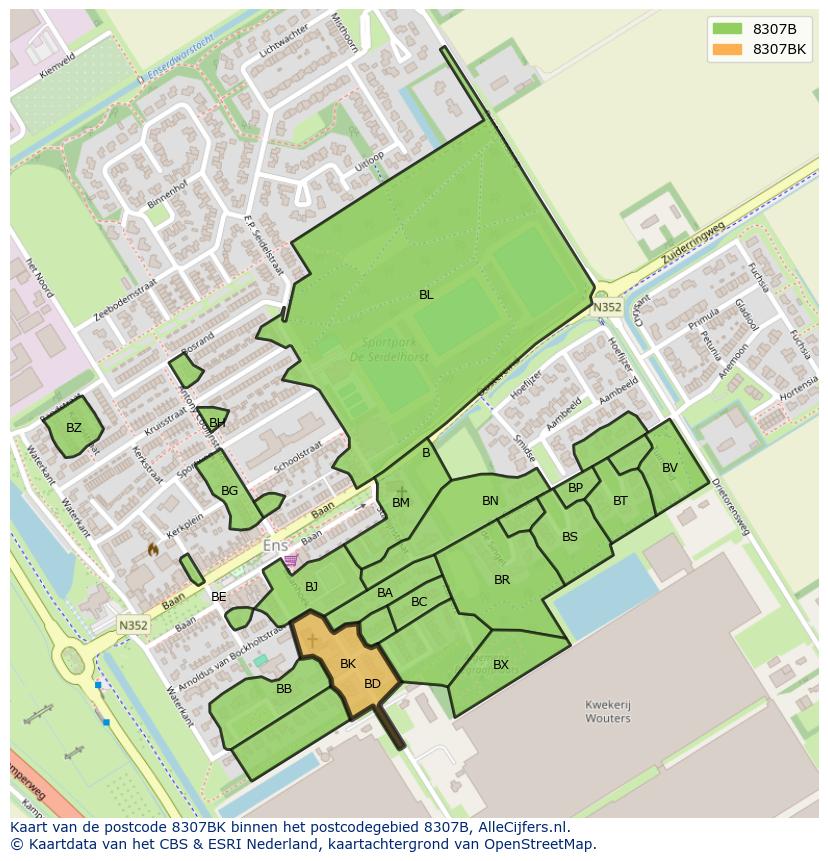 Afbeelding van het postcodegebied 8307 BK op de kaart.