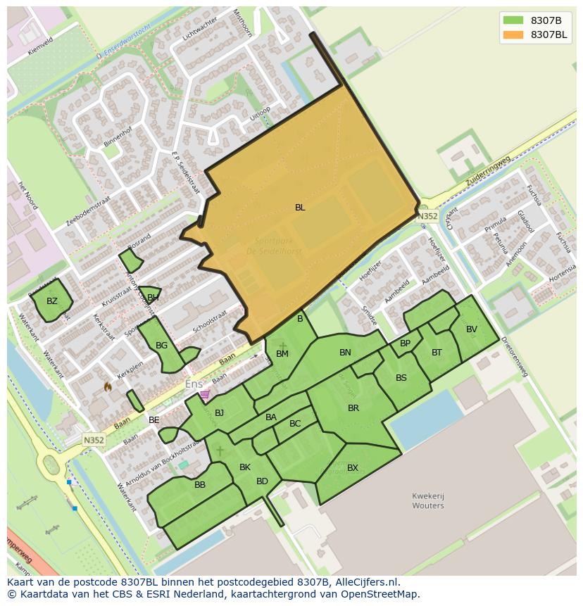 Afbeelding van het postcodegebied 8307 BL op de kaart.