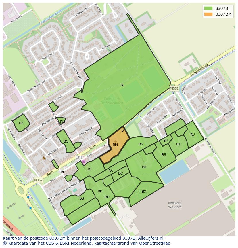 Afbeelding van het postcodegebied 8307 BM op de kaart.
