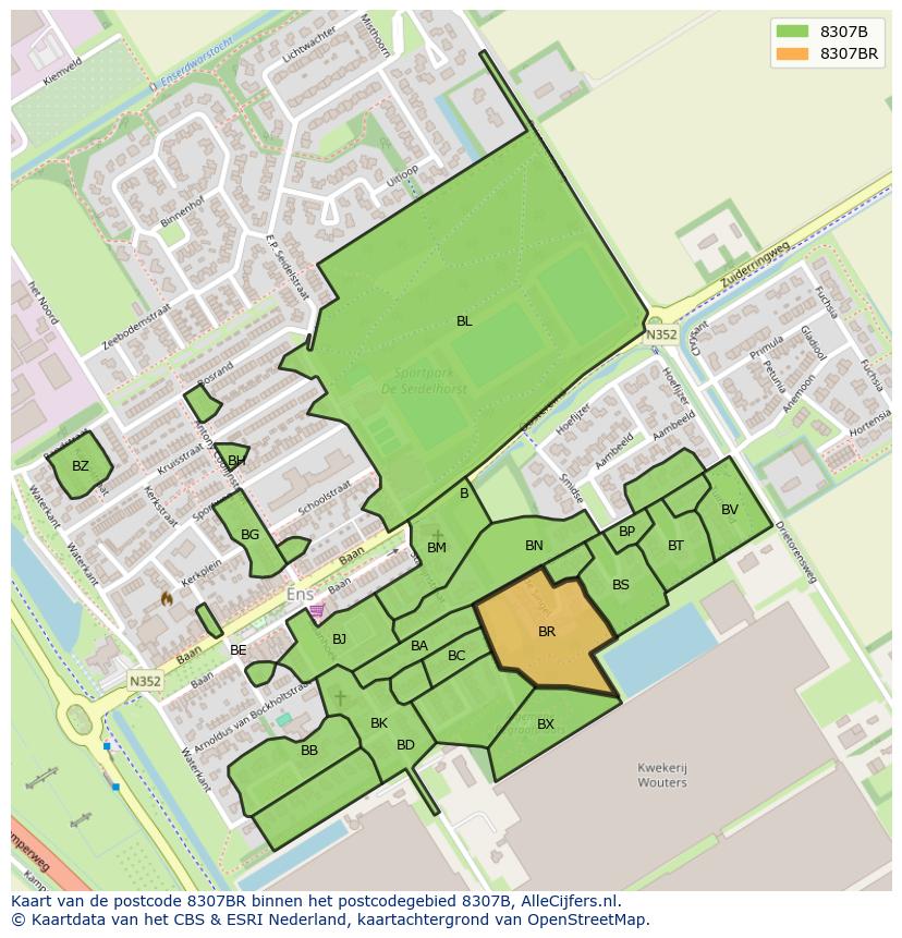 Afbeelding van het postcodegebied 8307 BR op de kaart.