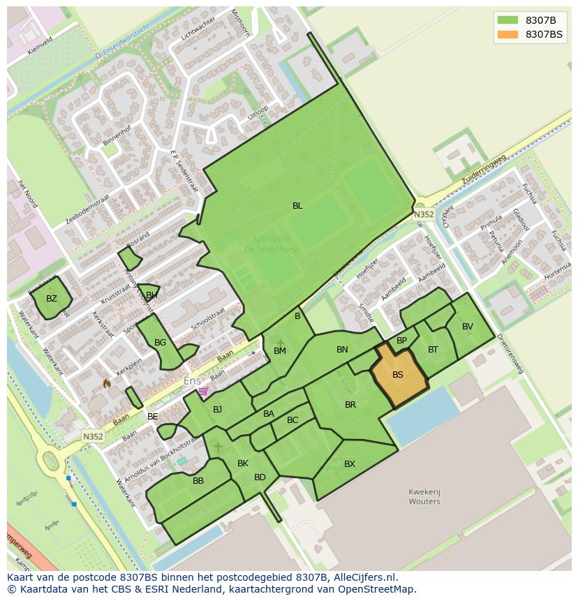 Afbeelding van het postcodegebied 8307 BS op de kaart.