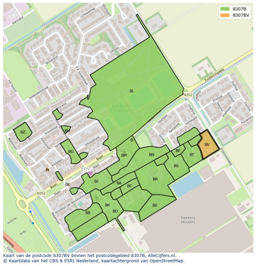 Afbeelding van het postcodegebied 8307 BV op de kaart.