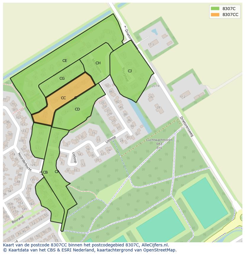Afbeelding van het postcodegebied 8307 CC op de kaart.