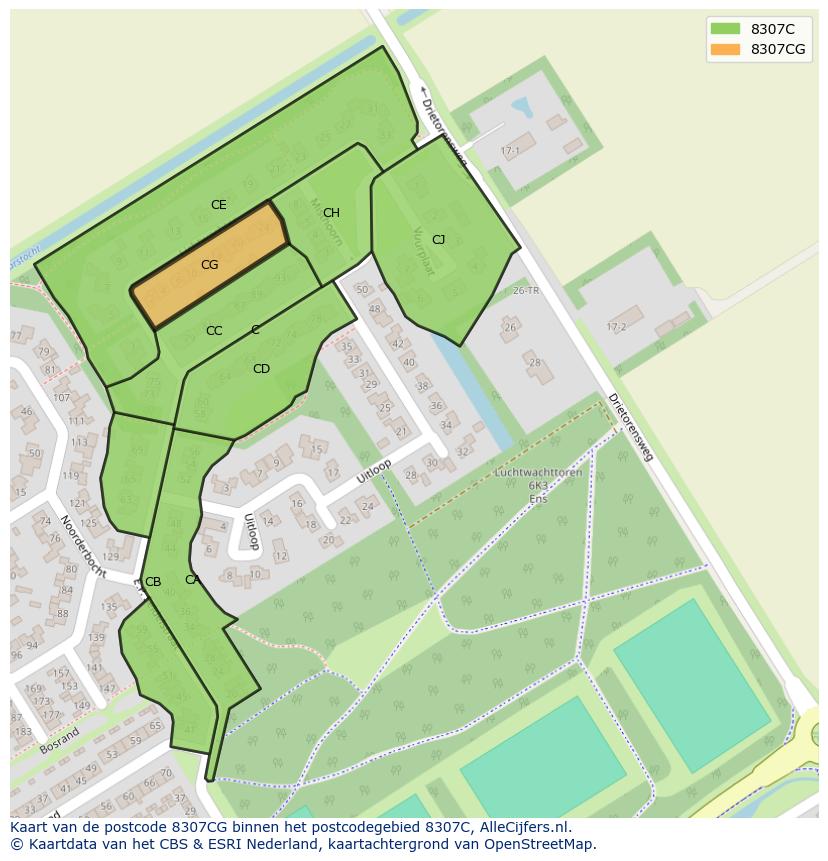 Afbeelding van het postcodegebied 8307 CG op de kaart.