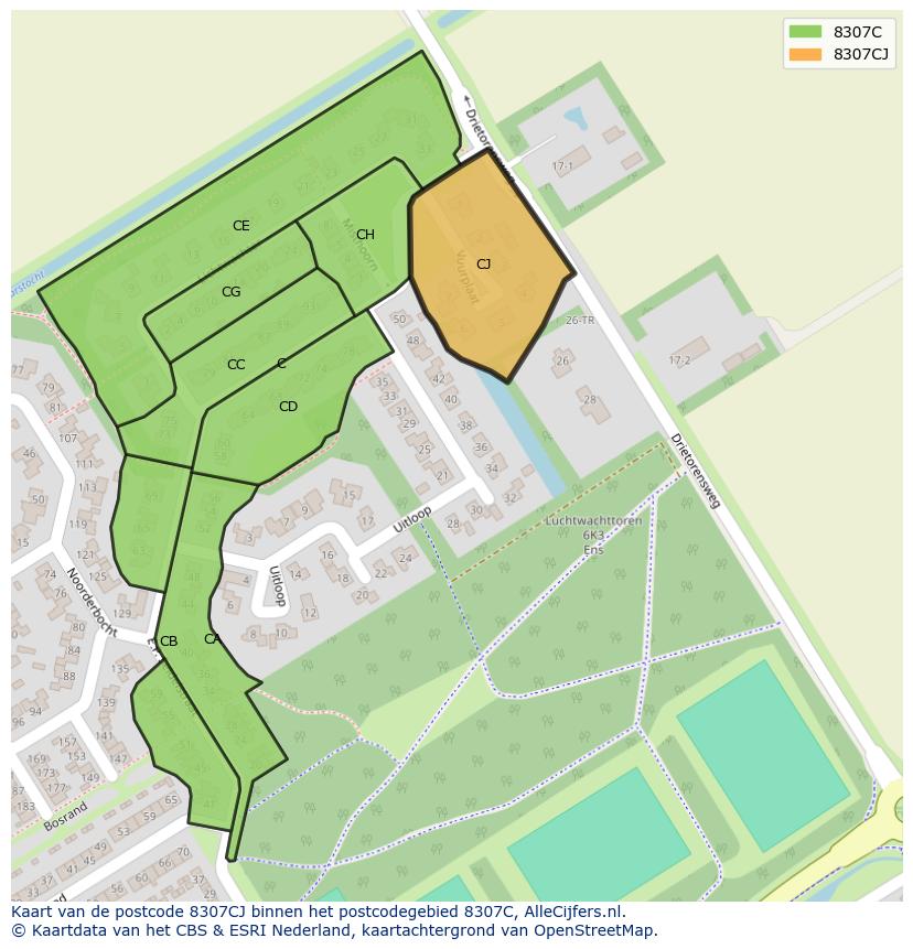 Afbeelding van het postcodegebied 8307 CJ op de kaart.
