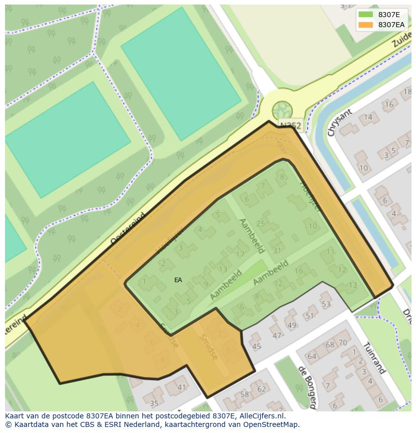 Afbeelding van het postcodegebied 8307 EA op de kaart.