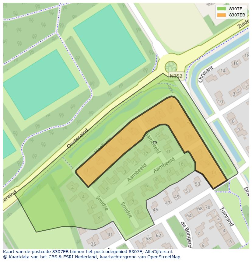 Afbeelding van het postcodegebied 8307 EB op de kaart.