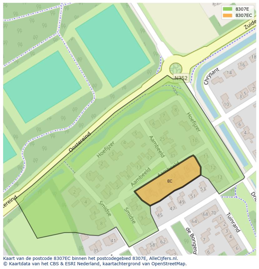 Afbeelding van het postcodegebied 8307 EC op de kaart.