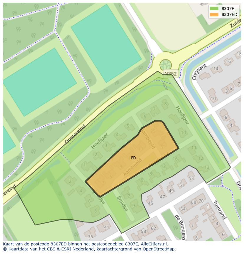 Afbeelding van het postcodegebied 8307 ED op de kaart.