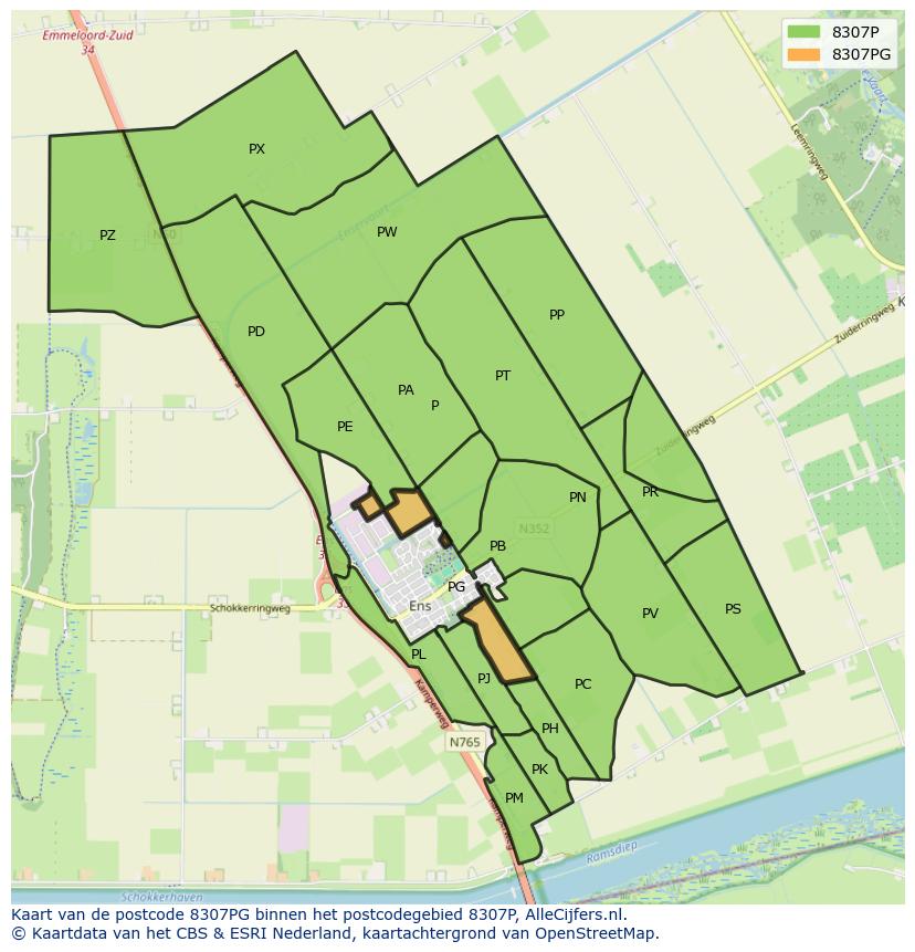 Afbeelding van het postcodegebied 8307 PG op de kaart.