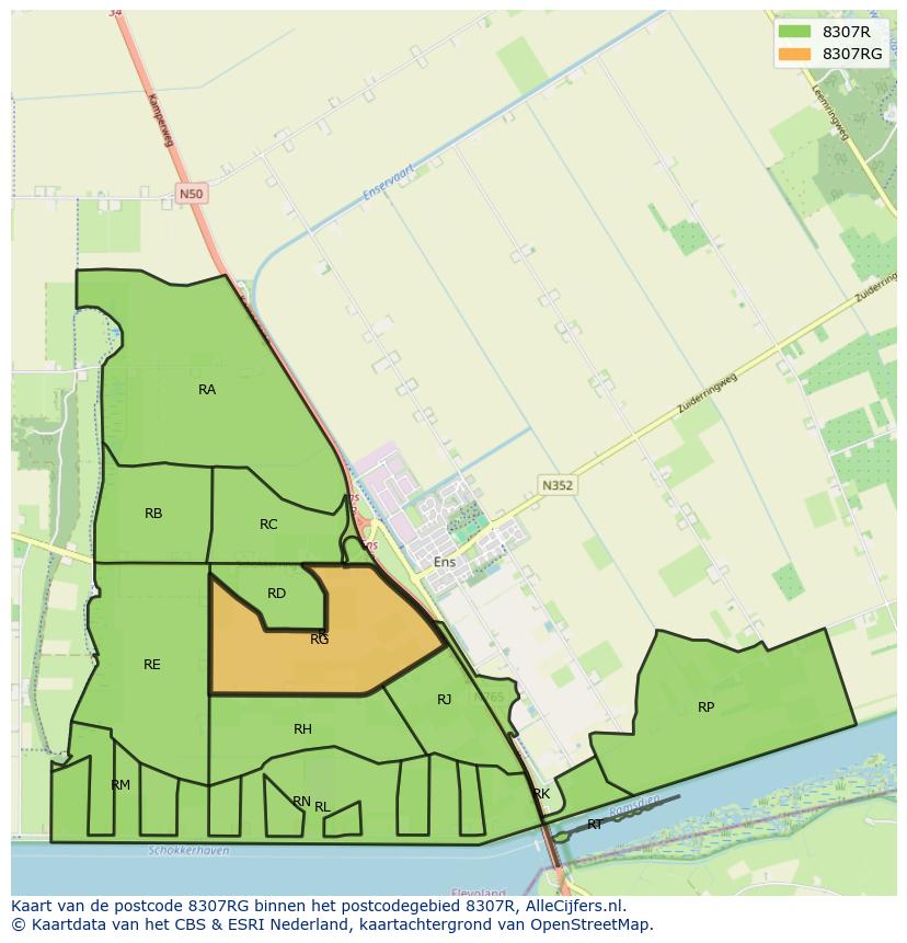 Afbeelding van het postcodegebied 8307 RG op de kaart.
