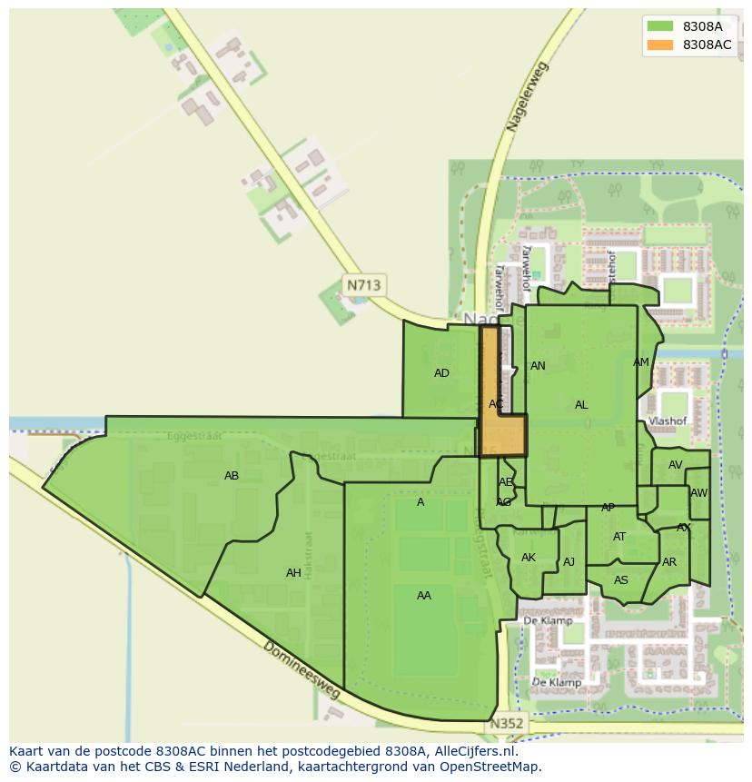 Afbeelding van het postcodegebied 8308 AC op de kaart.