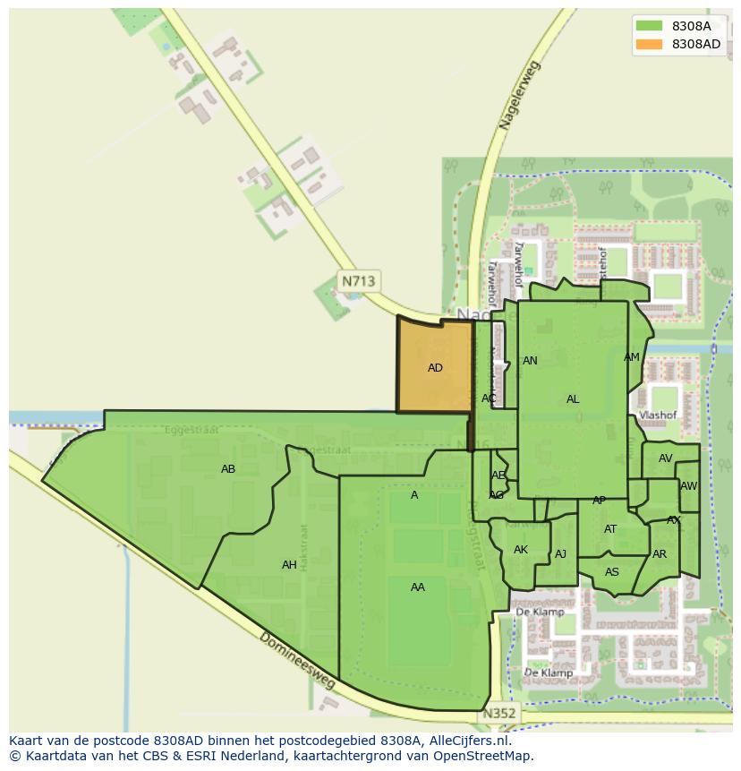 Afbeelding van het postcodegebied 8308 AD op de kaart.