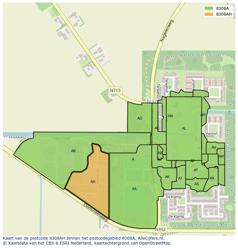 Afbeelding van het postcodegebied 8308 AH op de kaart.
