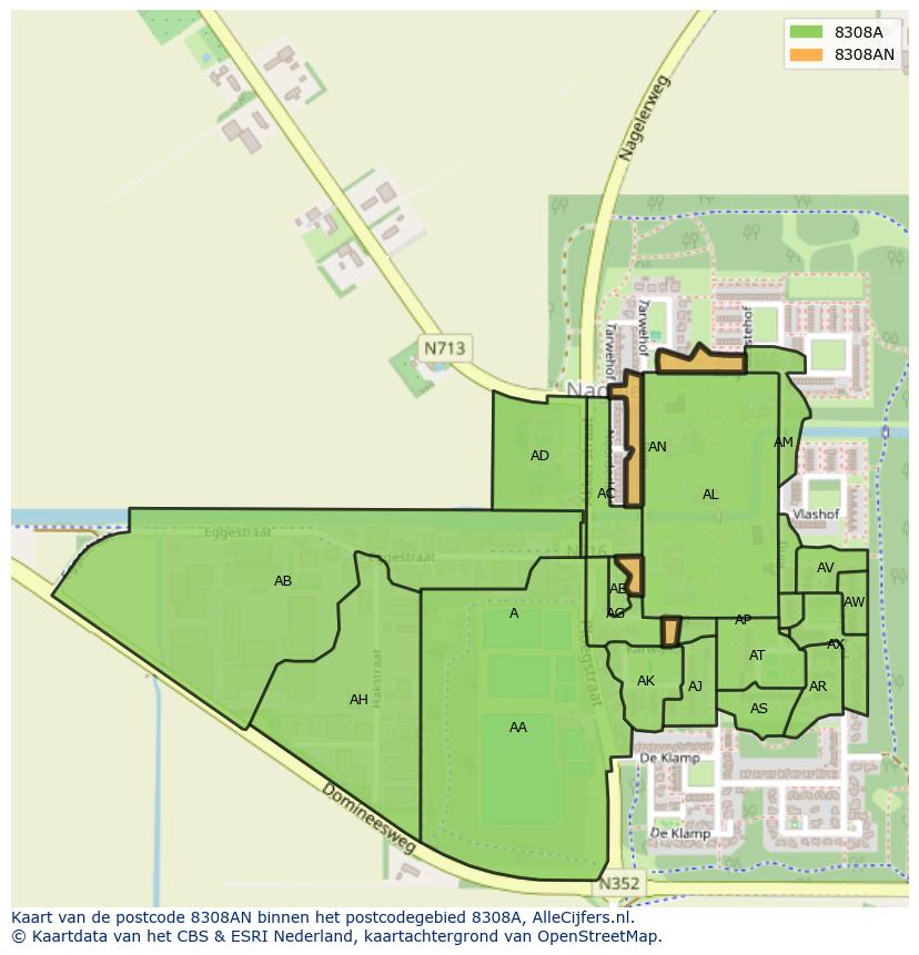 Afbeelding van het postcodegebied 8308 AN op de kaart.