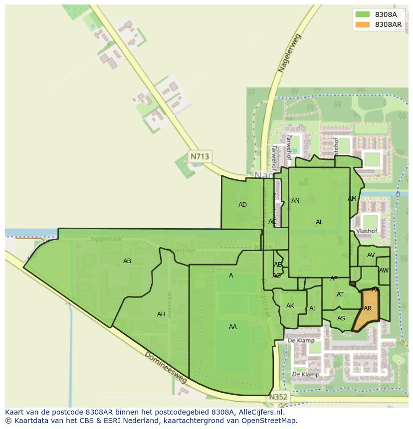 Afbeelding van het postcodegebied 8308 AR op de kaart.