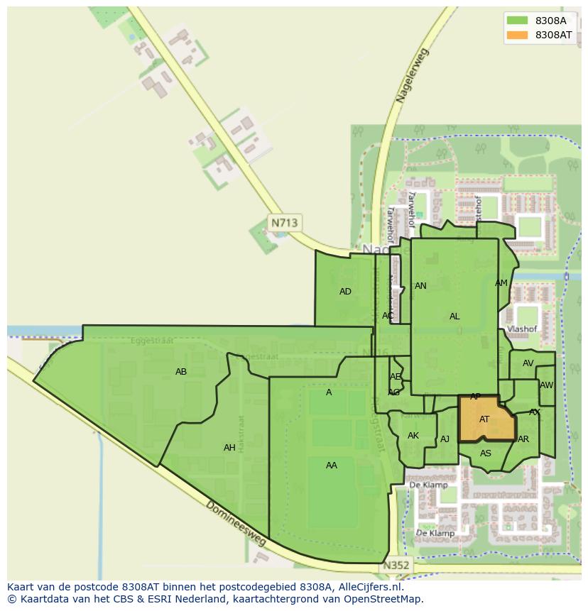 Afbeelding van het postcodegebied 8308 AT op de kaart.