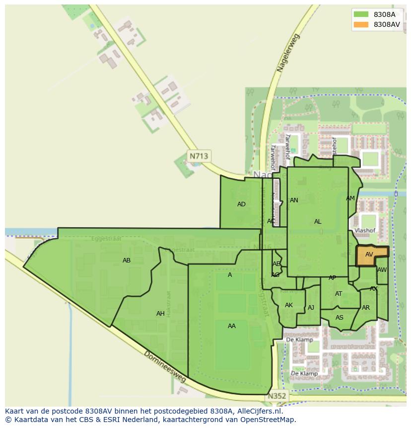 Afbeelding van het postcodegebied 8308 AV op de kaart.