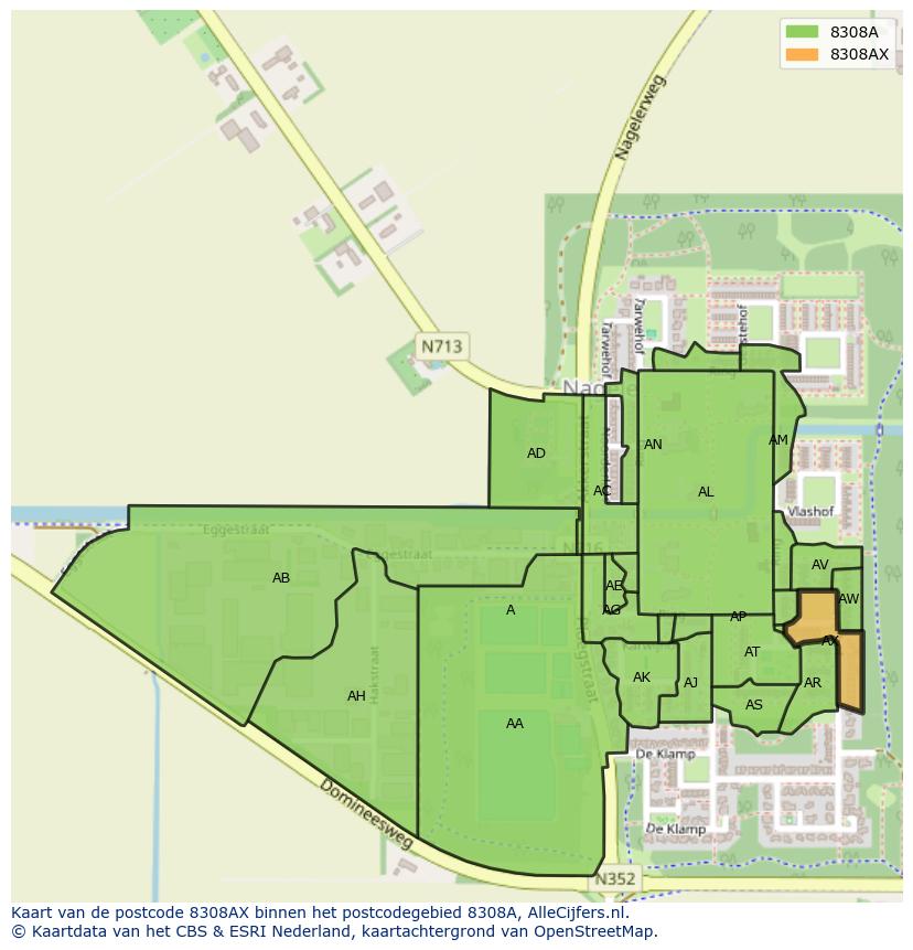 Afbeelding van het postcodegebied 8308 AX op de kaart.