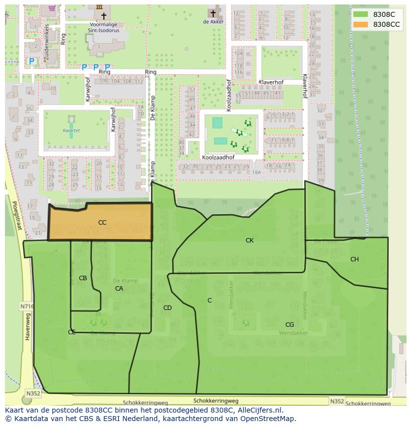 Afbeelding van het postcodegebied 8308 CC op de kaart.