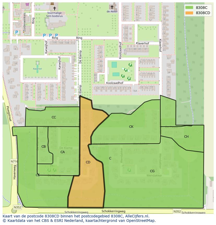 Afbeelding van het postcodegebied 8308 CD op de kaart.