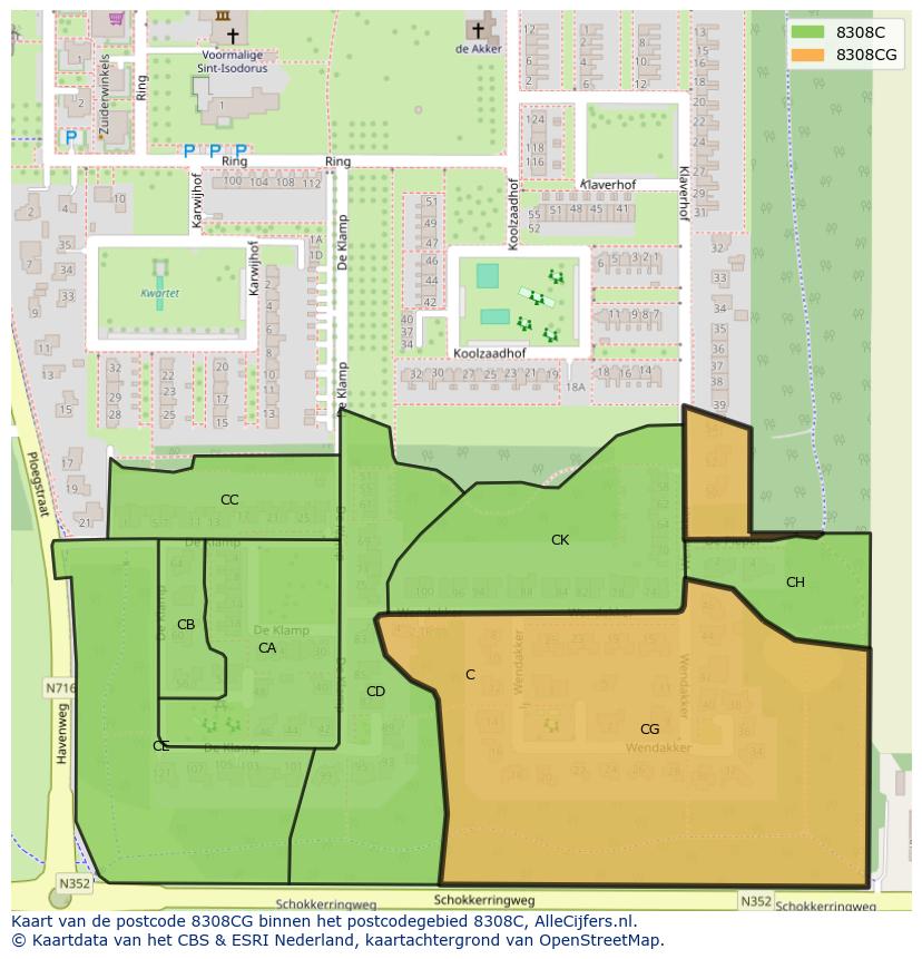 Afbeelding van het postcodegebied 8308 CG op de kaart.
