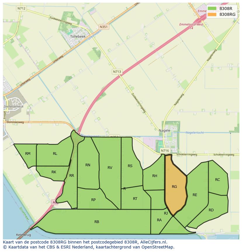 Afbeelding van het postcodegebied 8308 RG op de kaart.