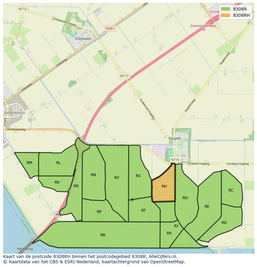 Afbeelding van het postcodegebied 8308 RH op de kaart.