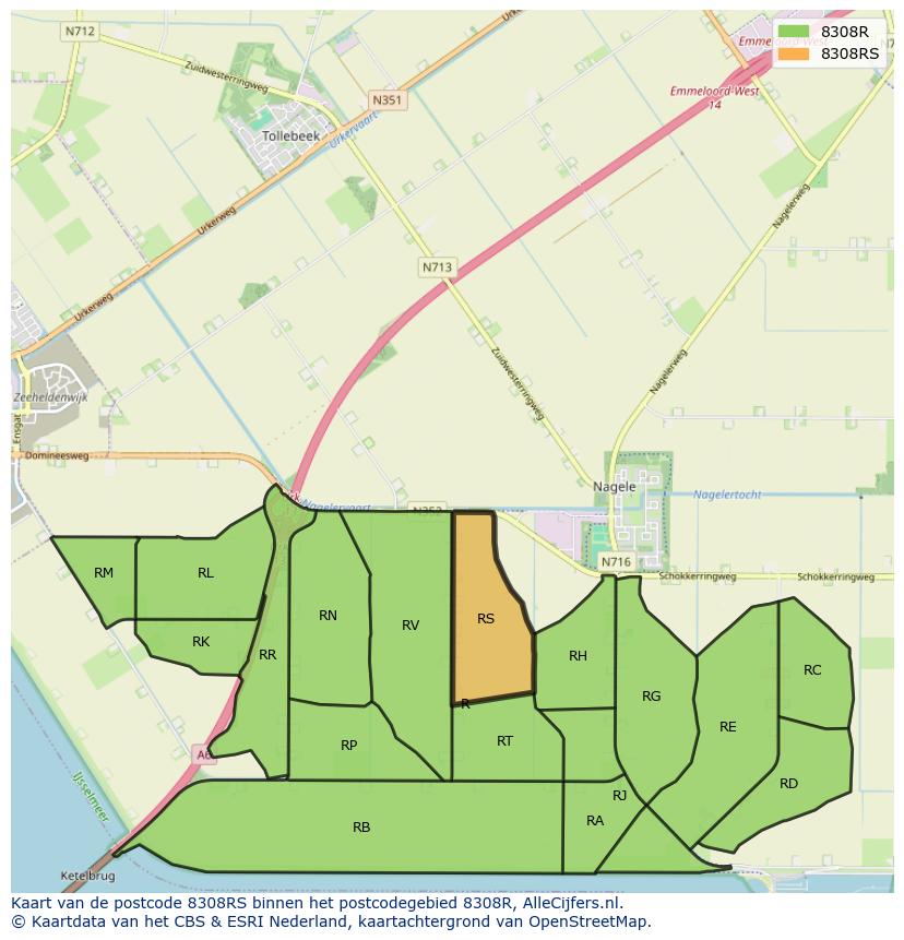 Afbeelding van het postcodegebied 8308 RS op de kaart.