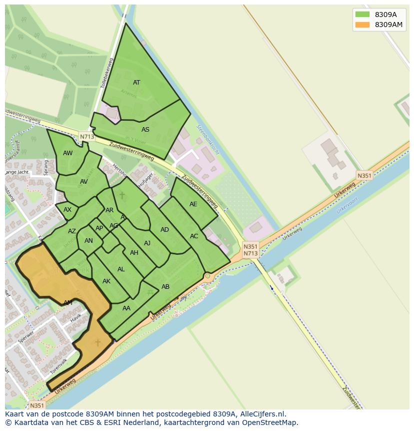 Afbeelding van het postcodegebied 8309 AM op de kaart.