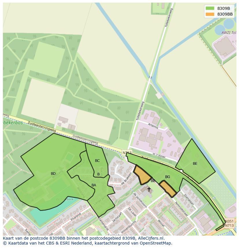 Afbeelding van het postcodegebied 8309 BB op de kaart.