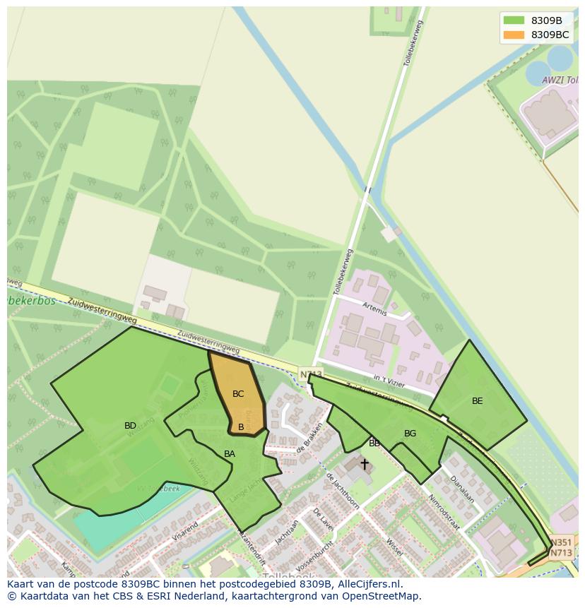 Afbeelding van het postcodegebied 8309 BC op de kaart.