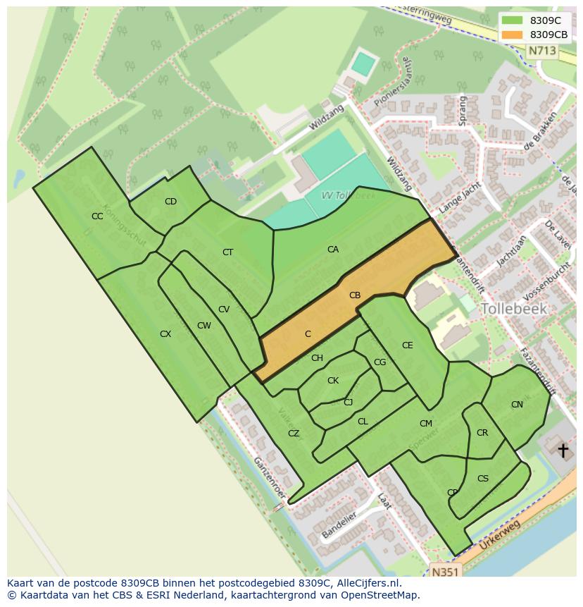 Afbeelding van het postcodegebied 8309 CB op de kaart.