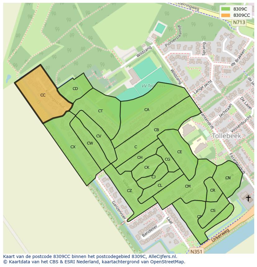 Afbeelding van het postcodegebied 8309 CC op de kaart.
