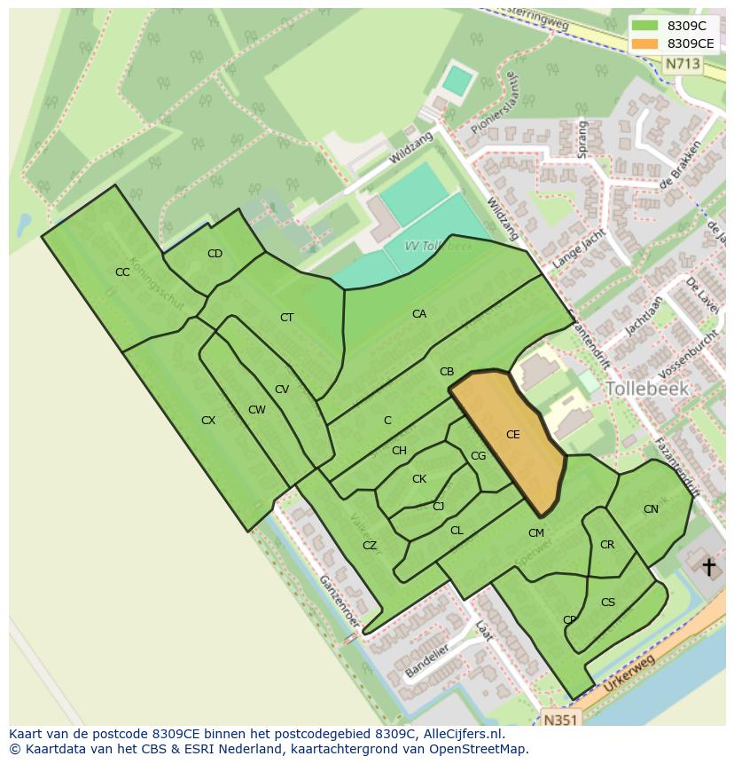 Afbeelding van het postcodegebied 8309 CE op de kaart.