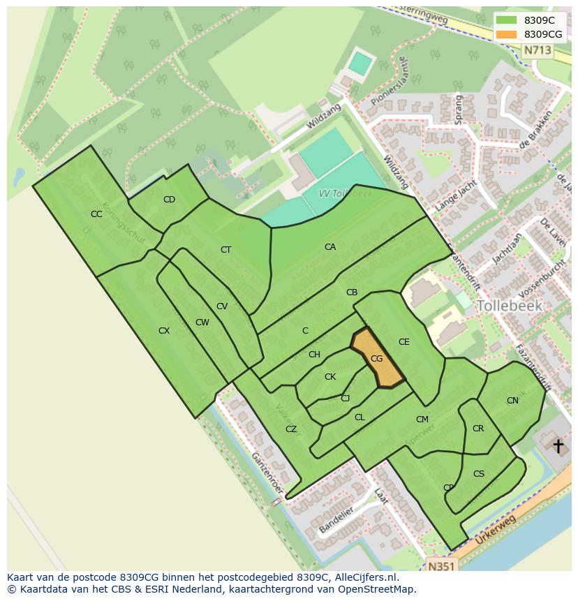 Afbeelding van het postcodegebied 8309 CG op de kaart.