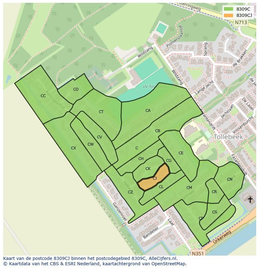 Afbeelding van het postcodegebied 8309 CJ op de kaart.