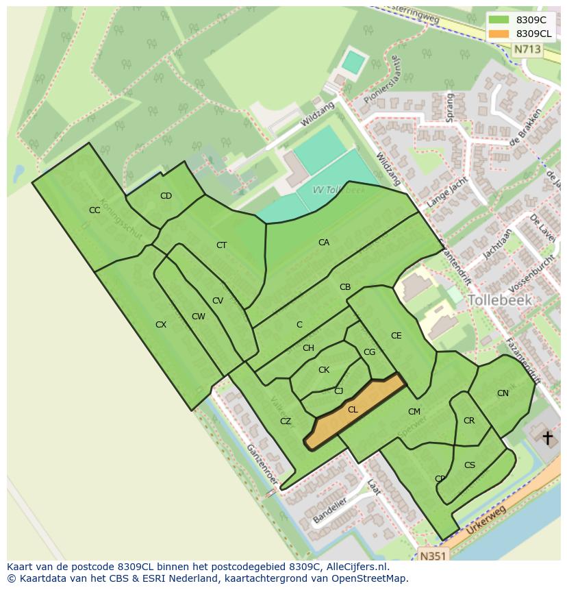 Afbeelding van het postcodegebied 8309 CL op de kaart.