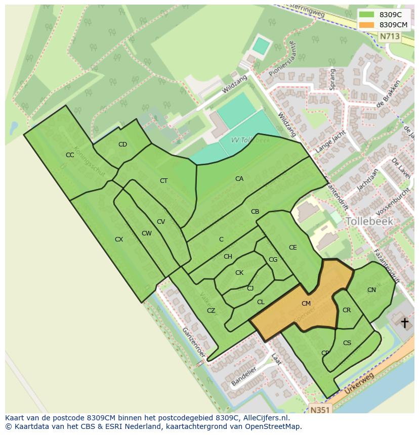 Afbeelding van het postcodegebied 8309 CM op de kaart.