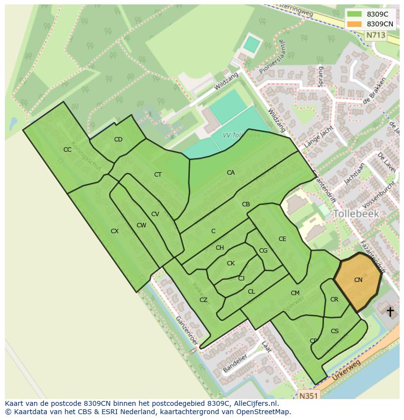 Afbeelding van het postcodegebied 8309 CN op de kaart.