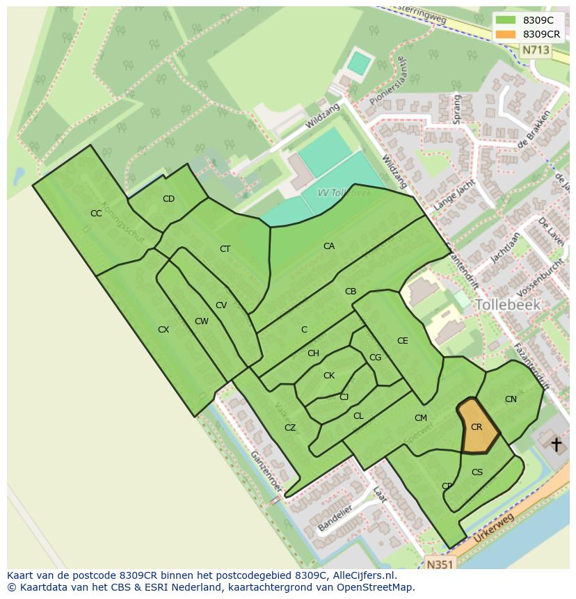 Afbeelding van het postcodegebied 8309 CR op de kaart.