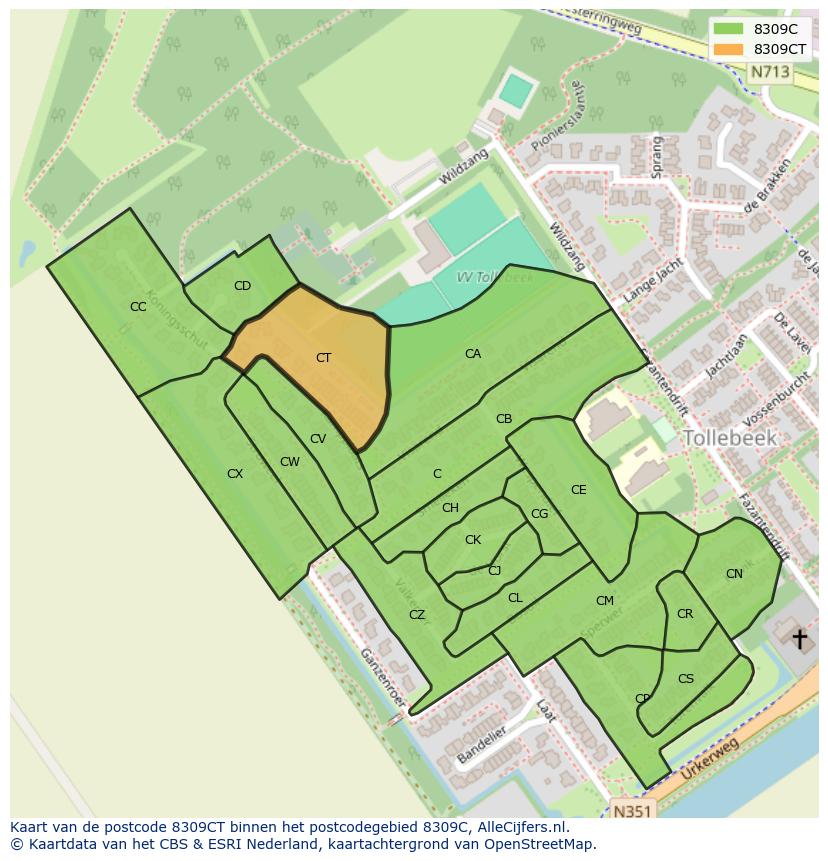 Afbeelding van het postcodegebied 8309 CT op de kaart.