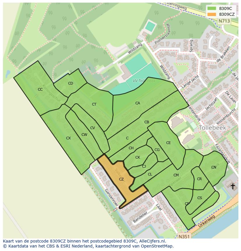 Afbeelding van het postcodegebied 8309 CZ op de kaart.